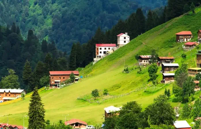 Mountain houses in Ayder Plateau, Rize, Turkey.